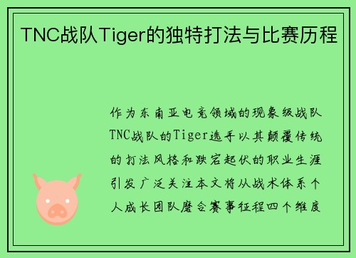 TNC战队Tiger的独特打法与比赛历程